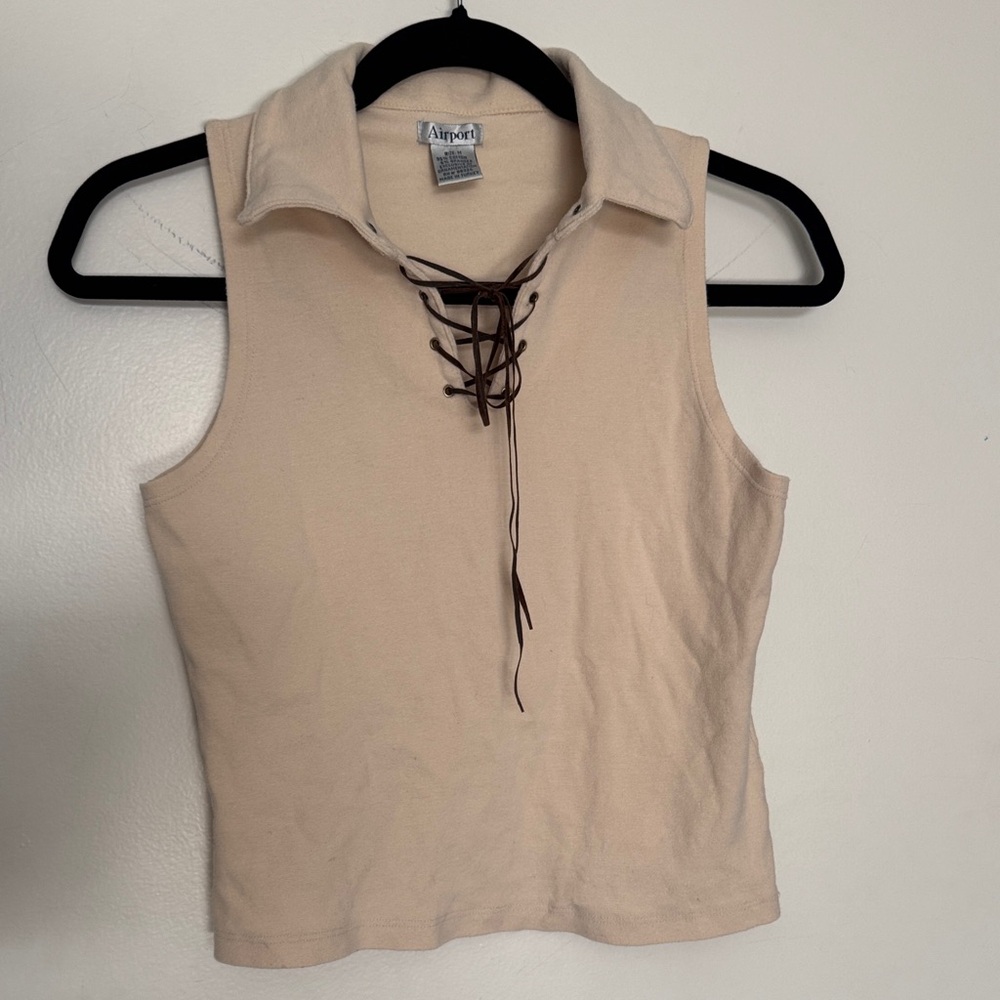 Women's Cream Sleeveless Collared Top